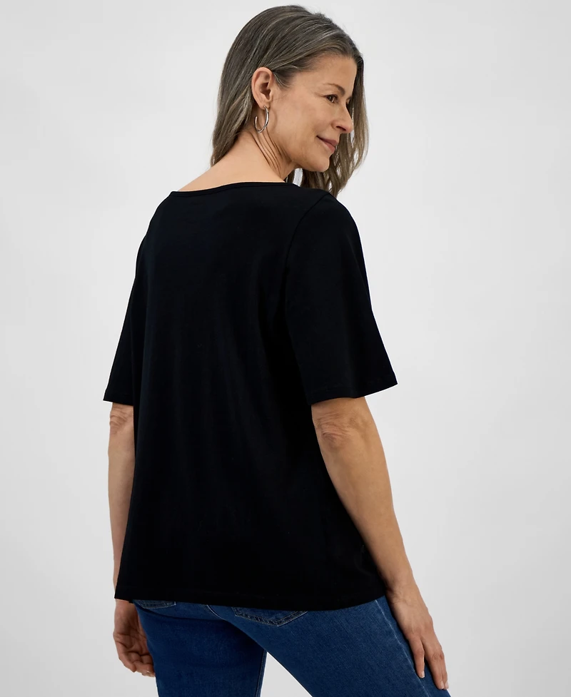 Style & Co Women's Short-Sleeve Embroidered Top, Exclusively at Macy's