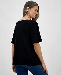 Style & Co Women's Short-Sleeve Embroidered Top, Exclusively at Macy's