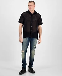 Guess Men's Relaxed-Fit Open Mesh-Knit Button-Down Shirt