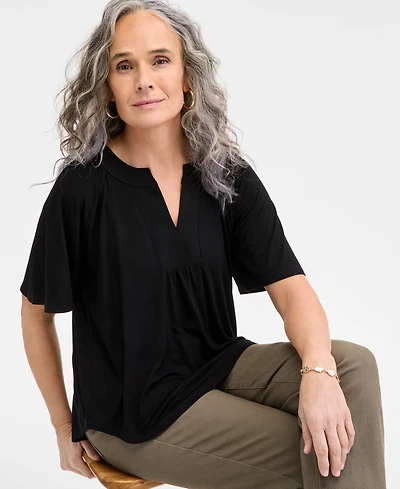 Style & Co Women's Flutter-Sleeve Split-Neck Top, Exclusively at Macy's