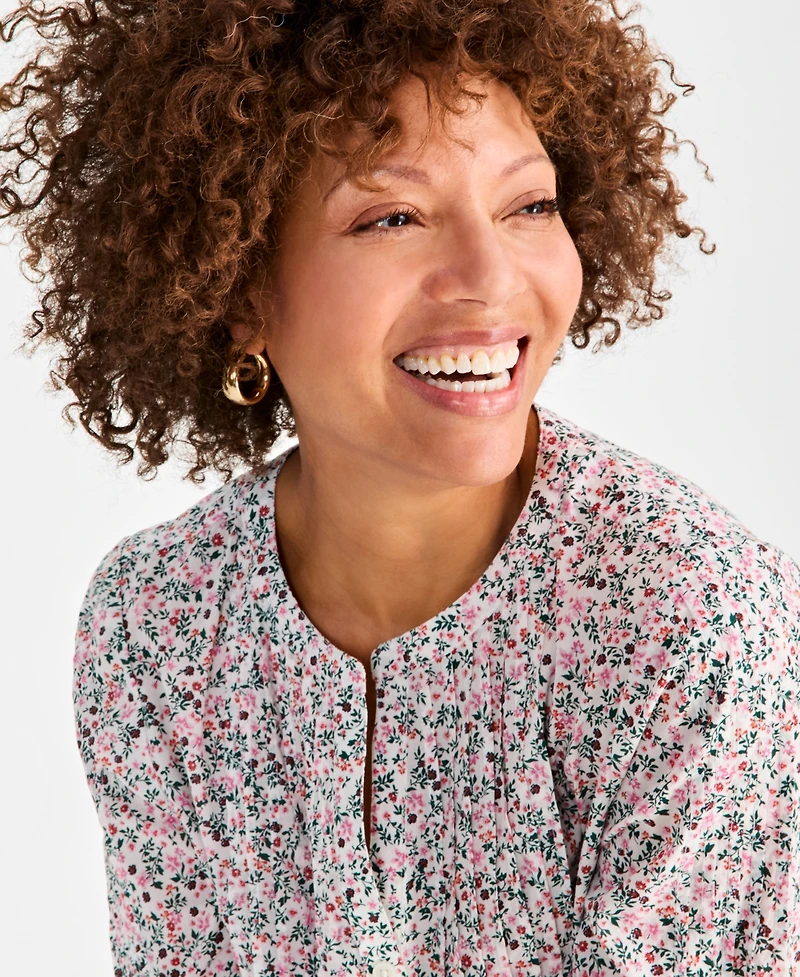 Style & Co Women's Cotton Printed 3/4-Sleeve Blouse, Exclusively at Macy's