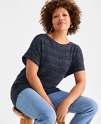 Style & Co Women's Lurex Shine Pointelle Dolman-Sleeve Sweater, Exclusively at Macy's