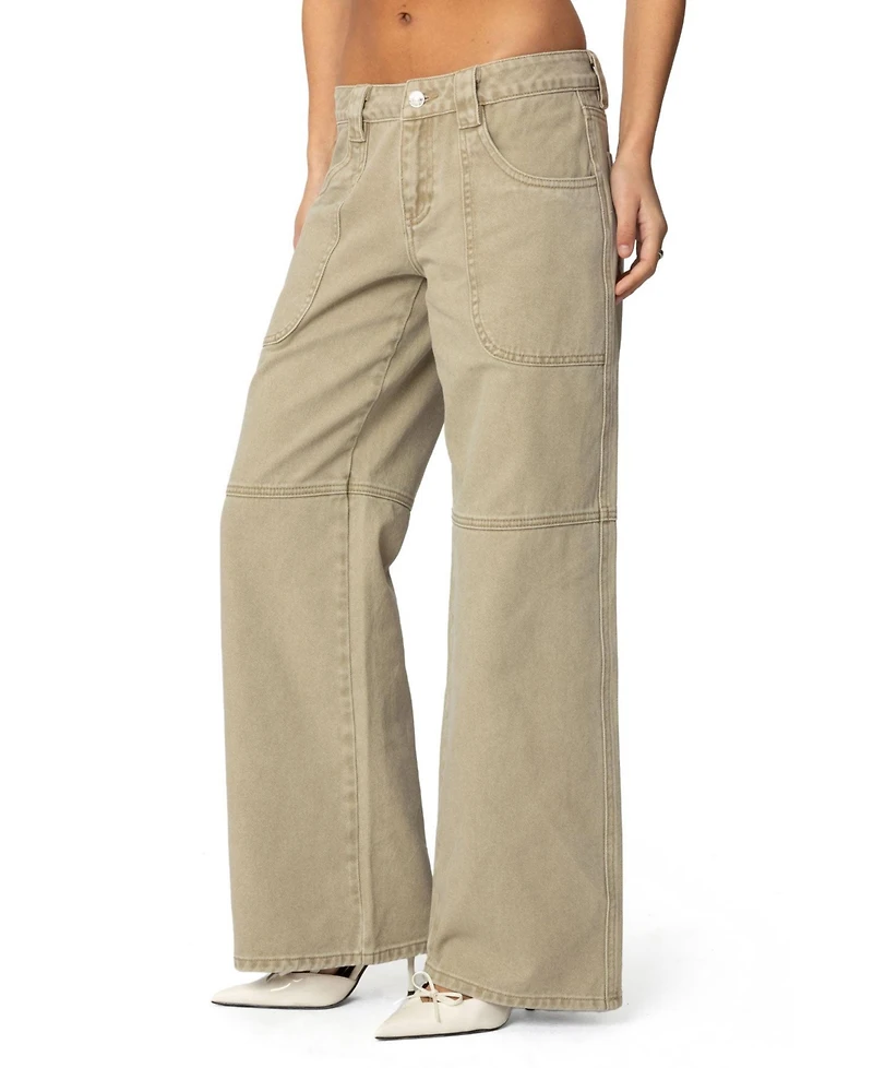 Edikted Womens Morgan Low Rise Carpenter Jeans