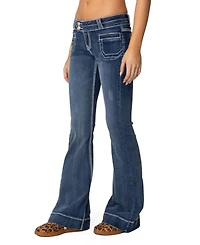 Edikted Womens Contrast Stitch Low Rise Flared Jeans