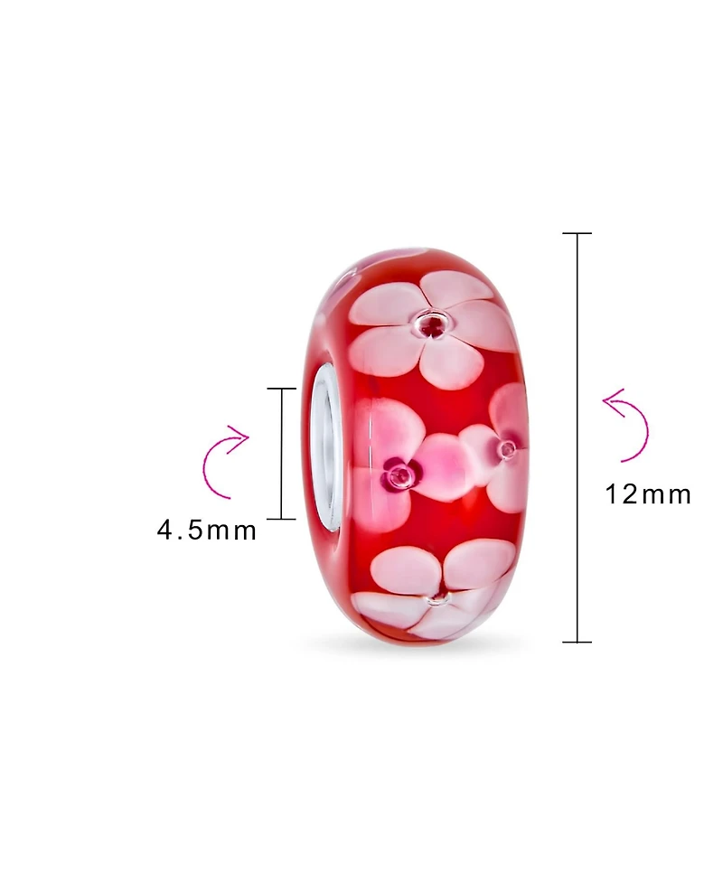 Bling Jewelry Floral Design Murano Glass Spacer Charm Bead with Sterling Silver Core