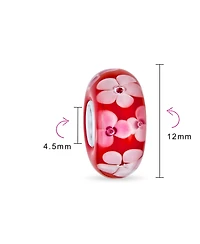 Bling Jewelry Floral Design Murano Glass Spacer Charm Bead with Sterling Silver Core