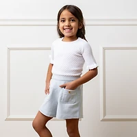 Hope & Henry Girls' Organic Short Sleeve Ruffle Edge Sweater Knit Top, Kids