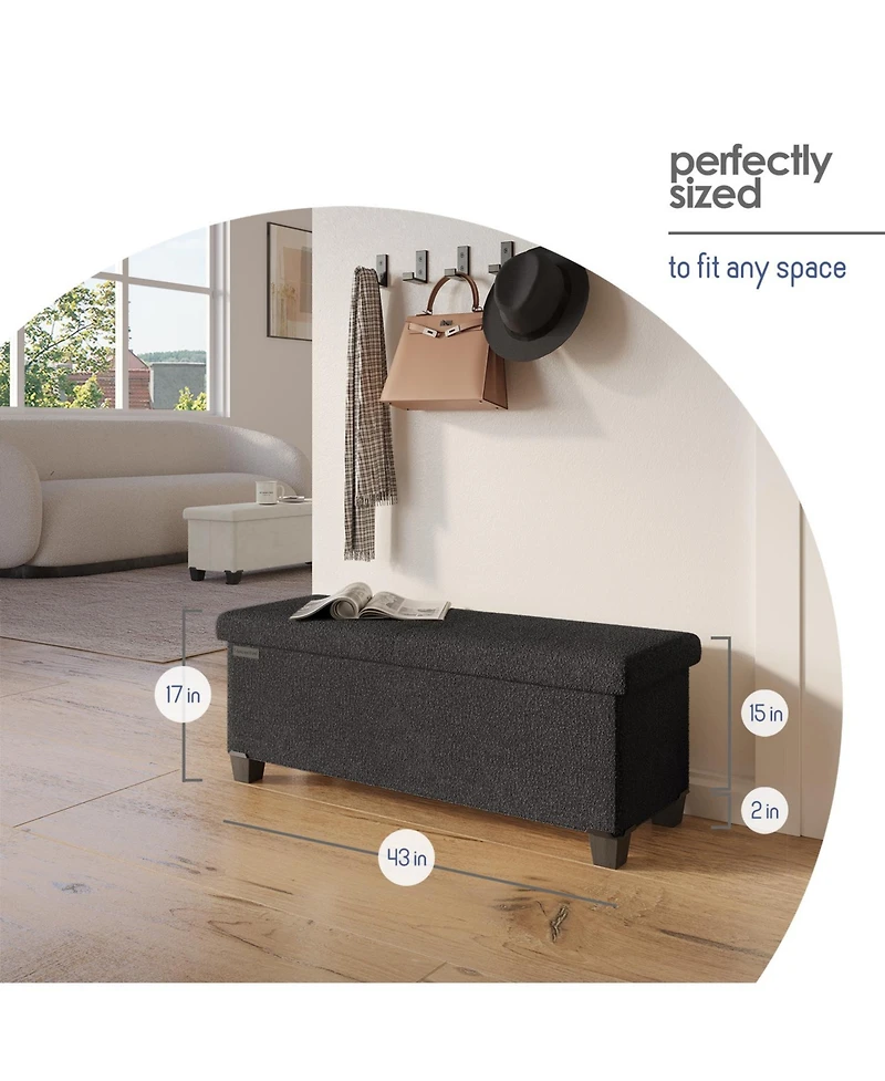Rectangular Boucle Ottoman Storage Bench – Modern Foot Stool, Makeup Vanity Perfect for Living Room & Bedroom Decor