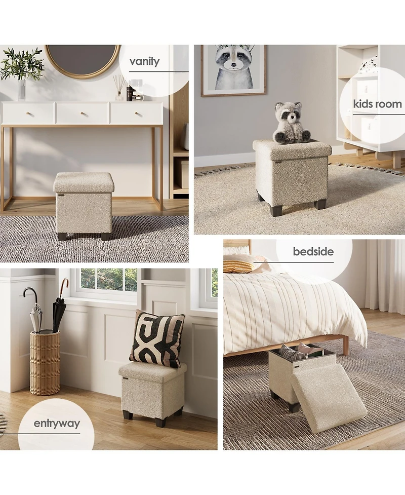 Rectangular Boucle Ottoman Storage Bench – Modern Foot Stool