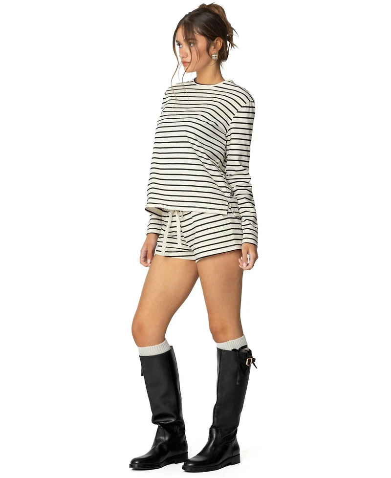 Edikted Womens Jordyn Striped Long Sleeve T Shirt