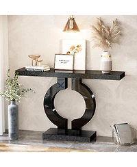 Tribesigns 43-Inch Mirrored Console Table with O-Shaped Base, Modern Entryway Table Glass Sofa Table with Mirror Finish, Rectangle Narrow Accent Foyer