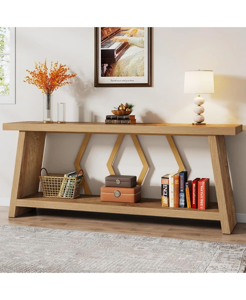 Tribesigns 70.86-Inch Long Sofa Table for Living Room, 2-Tier Narrow Console Table with Storage, Wood Foyer Entryway Couch Table for Hallway, Entrance