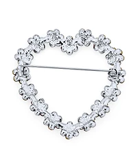 Bling Jewelry Romantic Pink Crystal Heart Flower Brooch Pin Rhodium Plated Alloy