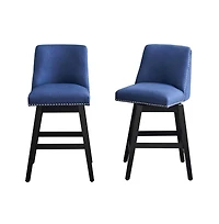 26" Upholstered Swivel Bar Stools Set of 2, Modern Linen Fabric Counter Stools-The Pop Home