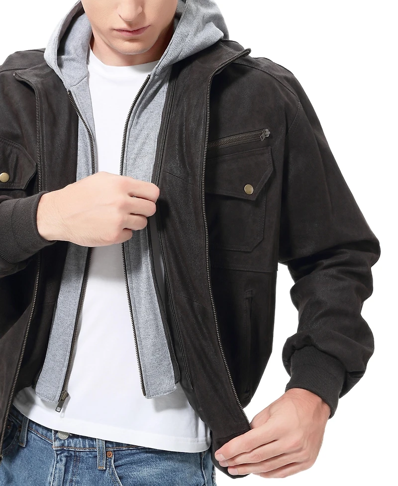 Bgsd Men Civic Distressed Leather Bomber Jacket