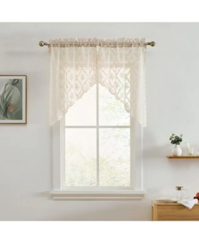 Hlc.Me Isabella Floral Rod Pocket Lace Short Cafe Swags For Small Windows 28 X 36 Inch Length Taupe Swags Set Of 2