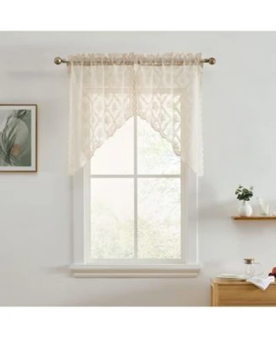 Hlc.Me Isabella Floral Rod Pocket Lace Short Cafe Swags For Small Windows 28 X 36 Inch Length Taupe Swags Set Of 2