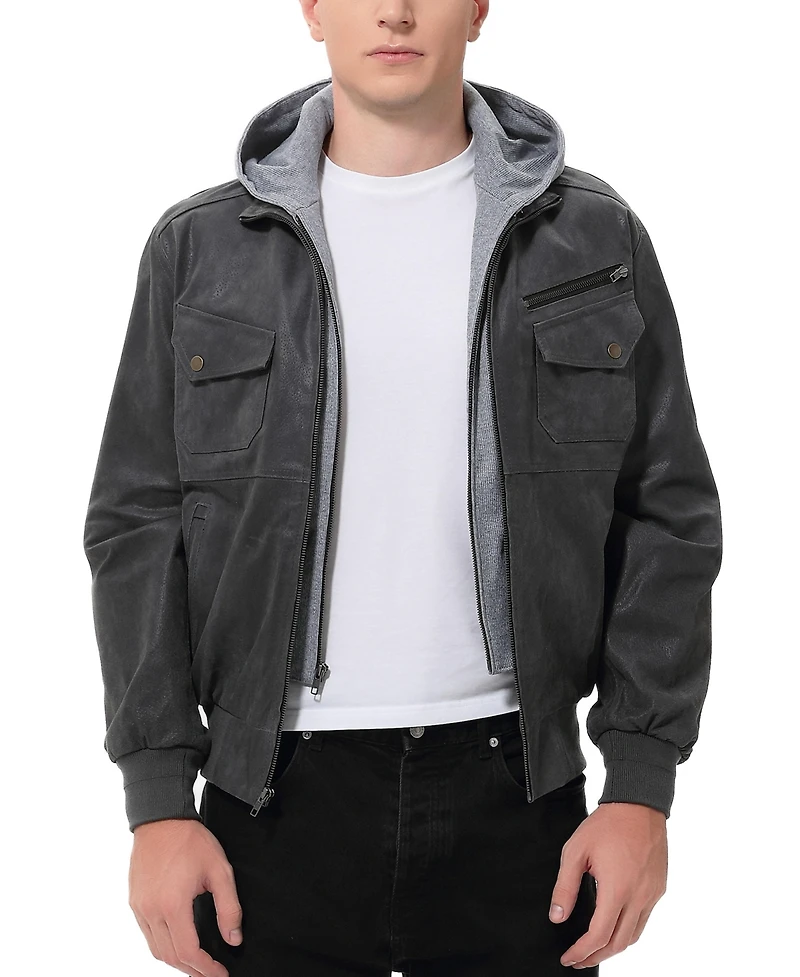Bgsd Men Civic Distressed Leather Bomber Jacket