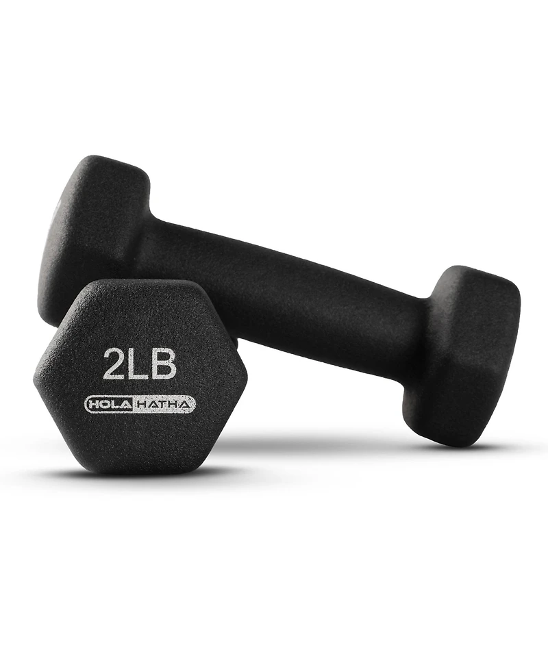 HolaHatha 2, 3, and 5 Pound Neoprene Dumbbell Free Hand Weight Set w/Rack, Black
