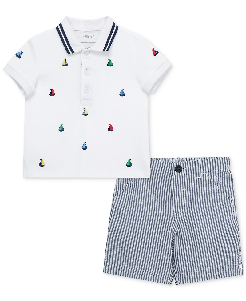 Little Me Baby Boys 2-Pc. Cotton Sailboat Polo Shirt & Shorts Set