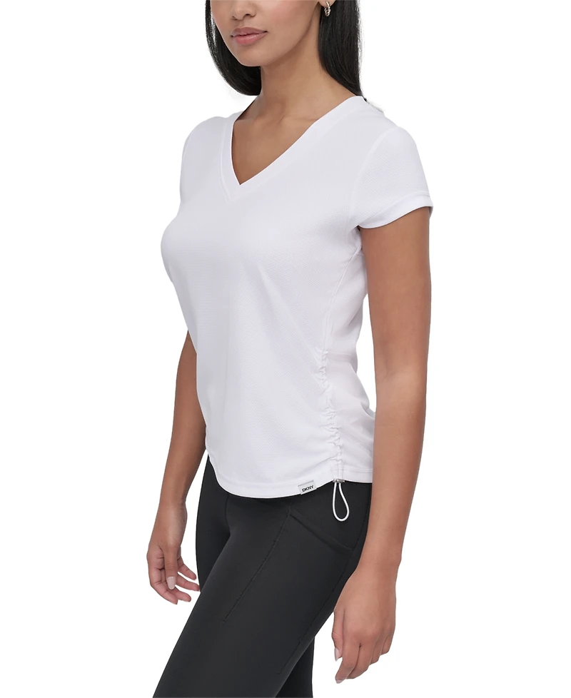 Dkny Sport Women's Crewneck Short-Sleeve Side-Ruched Top