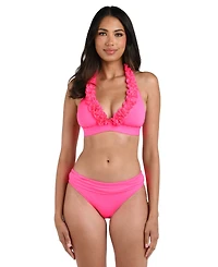 La Blanca Women's Island Goddess Ruffled Halter Bikini Top