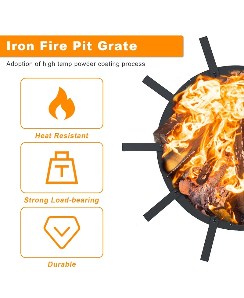 Aoodor 31 in Fire Grate, Round Adjustable Size Smoke-Free Fire Pit Grate, Heavy Duty Burning Log Grate for Outdoor Campfire, Hearth Wood Stove and Out