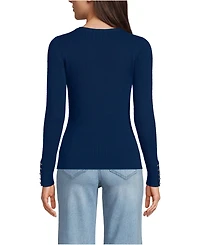 Lands' End Women's Fine Gauge Cotton Baby Cable Vneck Sweater