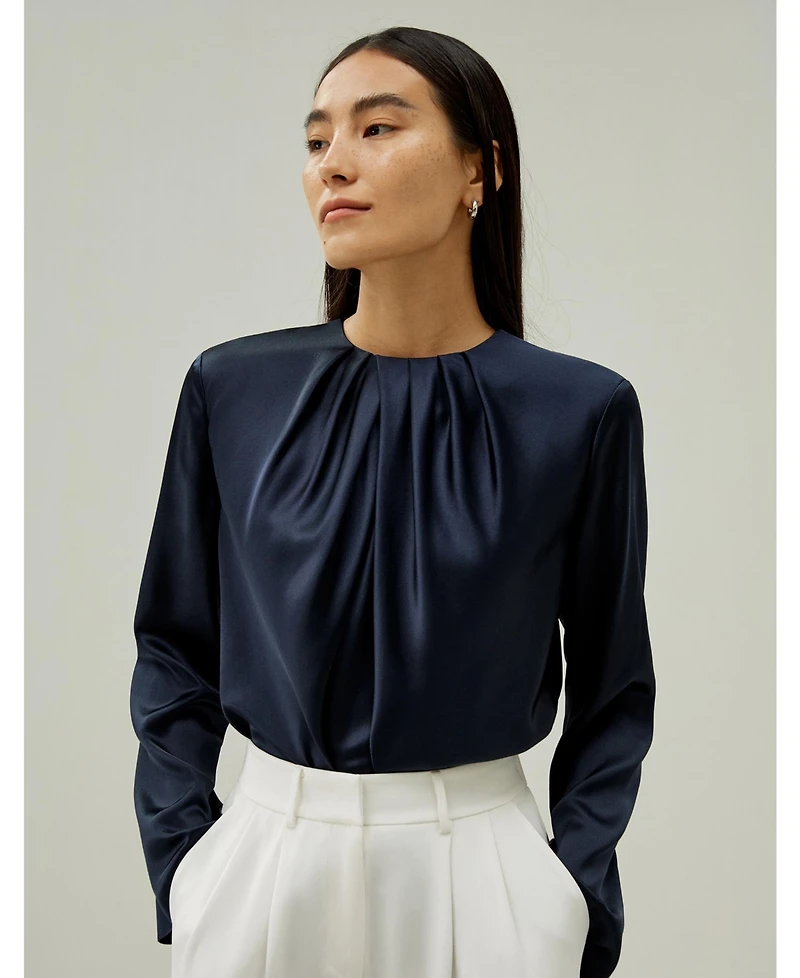 Silk Ruched-Neck Top for Women