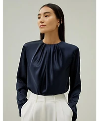 Silk Ruched-Neck Top for Women