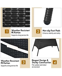 10 Pcs Patio Rattan Dining Set Rectangular Wood Top Tables Cushioned Chair Garden