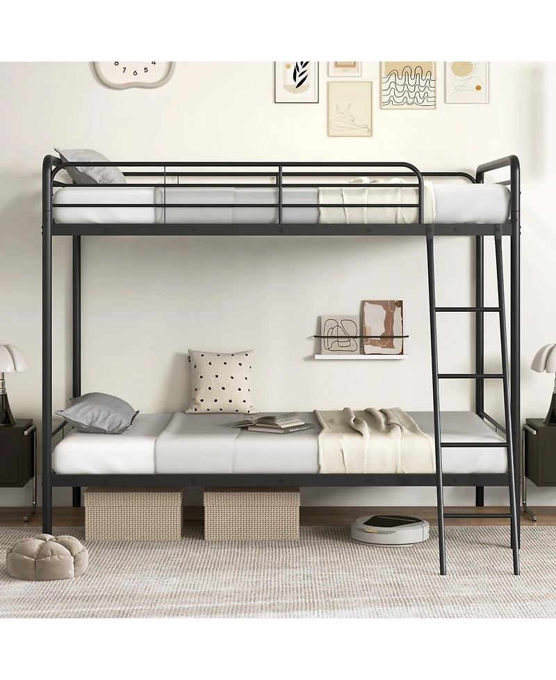 Space-Saving Heavy Duty Metal Bunk Bed with Built-In Ladder