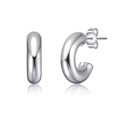 Slim Mini Tubular C-Hoop Earrings in White Gold Plated or 14K Gold Plated