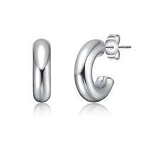 Slim Mini Tubular C-Hoop Earrings in White Gold Plated or 14K Gold Plated