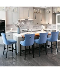 Velvet Bar Stools Set of 2, Button Tufted Upholstered Counter Height Chairs-The Pop Home