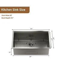 30'' Stainless Steel Kitchen Sink Faucet Sets, Kitchen Undermount Single Bowl with Cutting Board, Roller Blind, Drain Basket, Drain Grid and Drainer