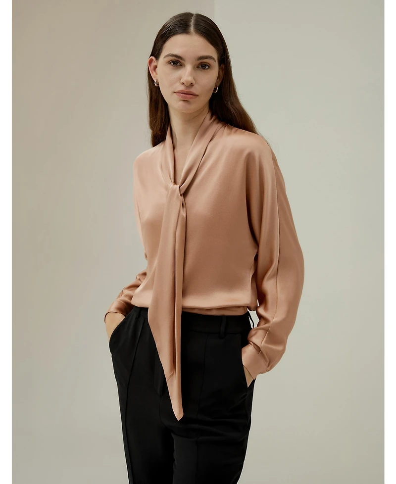 Lilysilk Women's Bat Sleeve Silk Top with Adjustable Neck Tie