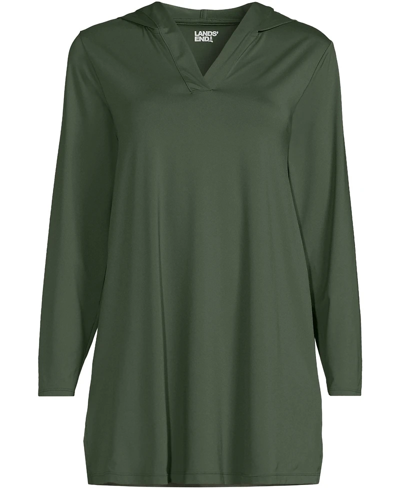 Lands' End Plus SunShade Upf 50 Hooded Mini Swim Cover-Up Dress
