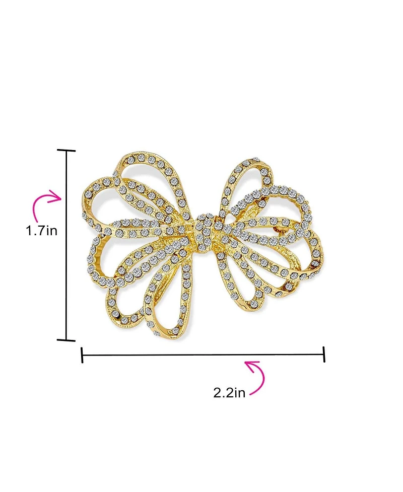 Bling Jewelry Large Holiday Statement Christmas Pave Crystal Open Bow Ribbon Brooch Pin Silver Rose Gold Tone Plated
