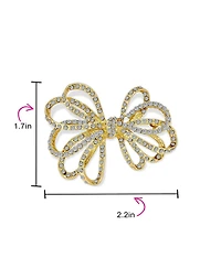 Bling Jewelry Large Holiday Statement Christmas Pave Crystal Open Bow Ribbon Brooch Pin Silver Rose Gold Tone Plated