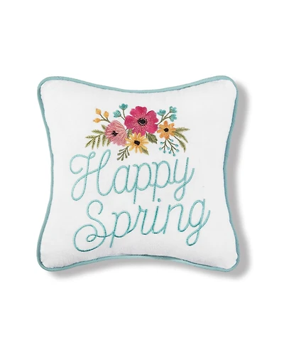 10" x 10" Floral Flowers "Happy Spring" Embroidered Small/Petite Accent Throw Pillow