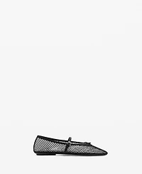 Mango Women's Strap and Buckle Detail Mesh Ballet Flats