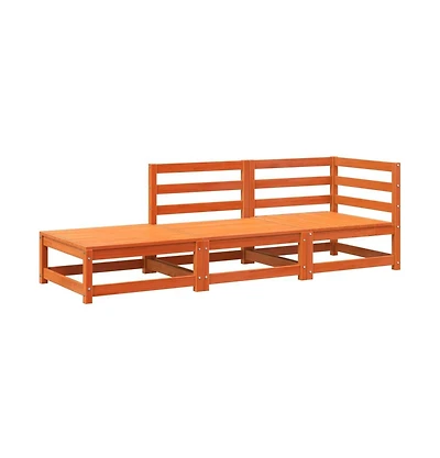 Patio Sofa with Footstool 2-Seater Wax Brown Solid Wood Pine