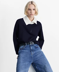 Mango Women's Contrast Collar Knit Sweater