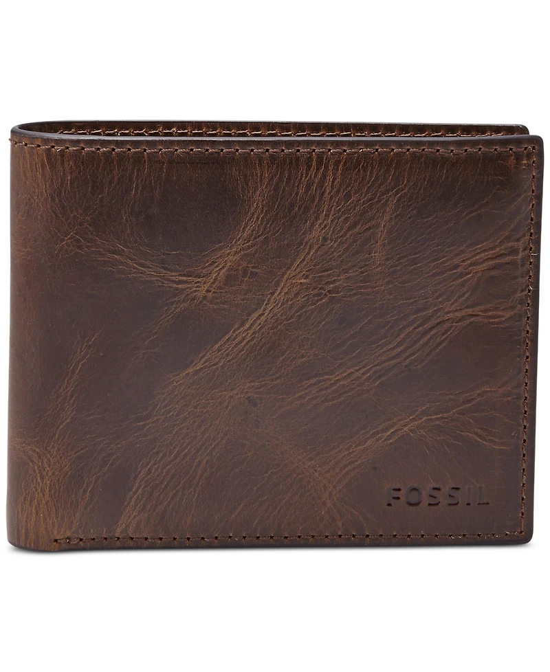 Fossil Men's Leather Wallet Derrick Rfid-Blocking Bifold with Flip Id