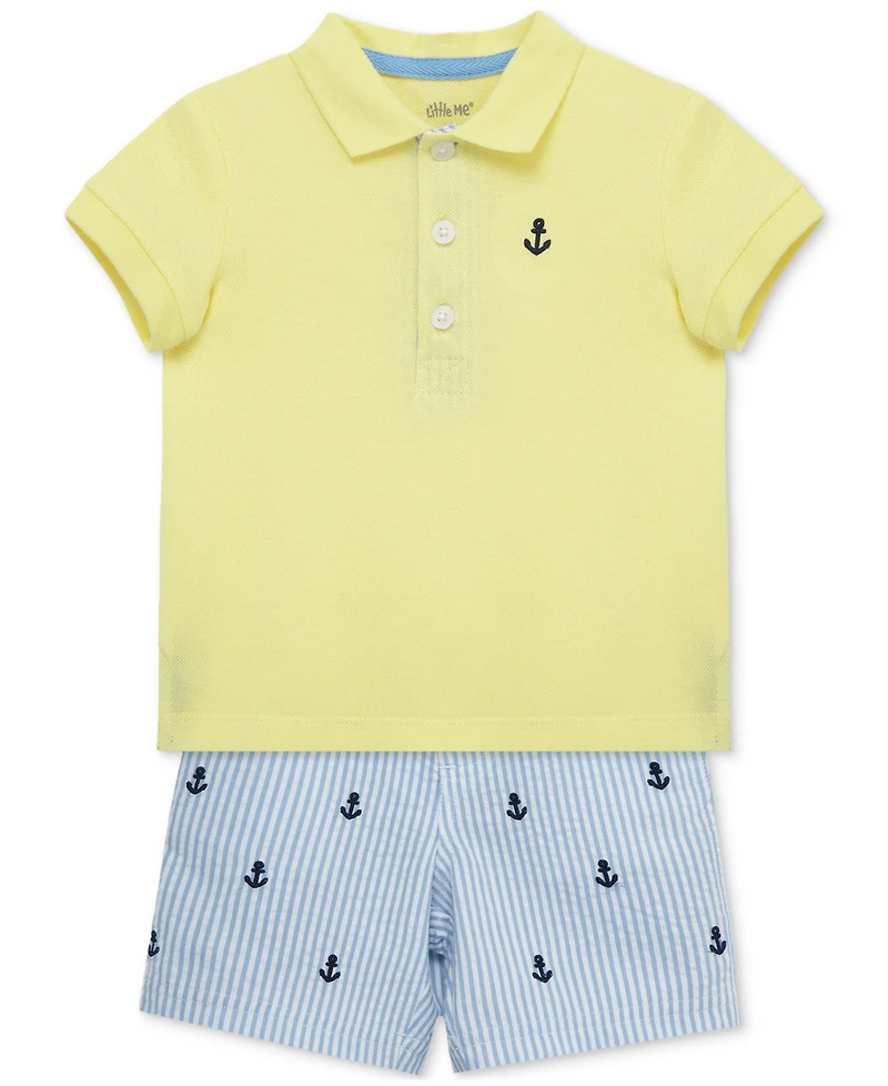 Little Me Baby Boys 2-Pc. Cotton Anchor Polo Shirt & Shorts Set