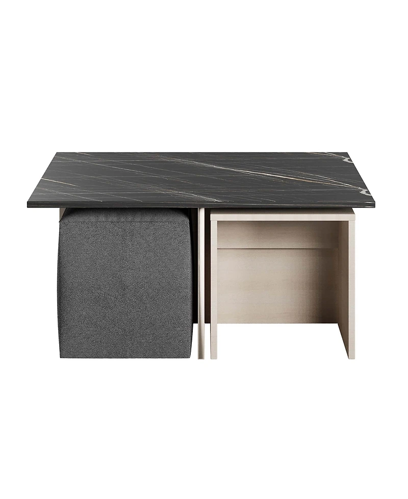 Manhattan Comfort 37.4" Haley Modern Nested Coffee Table and Ottoman Set