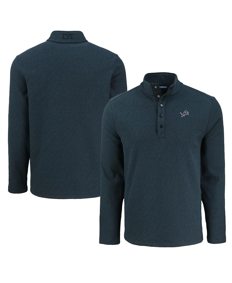 Cutter & Buck Men's Black Detroit Lions Hunts Point Eco Textured Fleece Half-Snap Sweatshirt