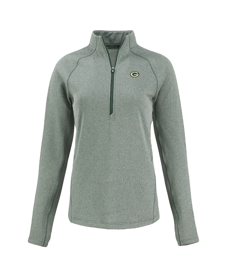 Cutter & Buck Women's Heather Green Bay Packers Peshastin Eco Fleece Tri-Blend Raglan Half-Zip Jacket