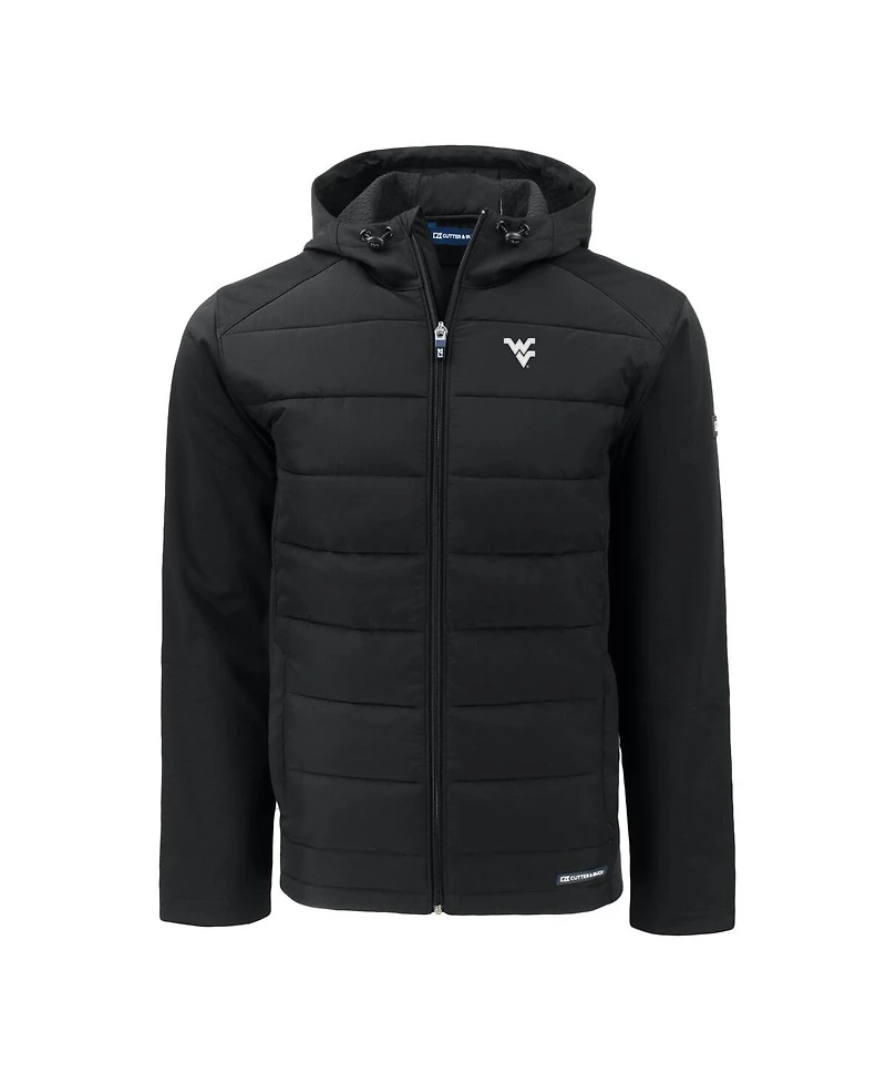 Cutter & Buck Men's Black West Virginia Mountaineers Evoke Hybrid Eco Softshell Full-Zip Hoodie Jacket
